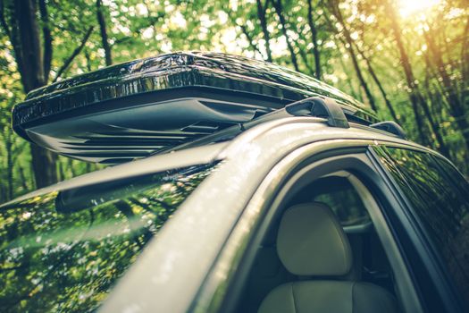 Vehicle Roof Cargo Closeup. Additional Vacation Road Trip Storage.