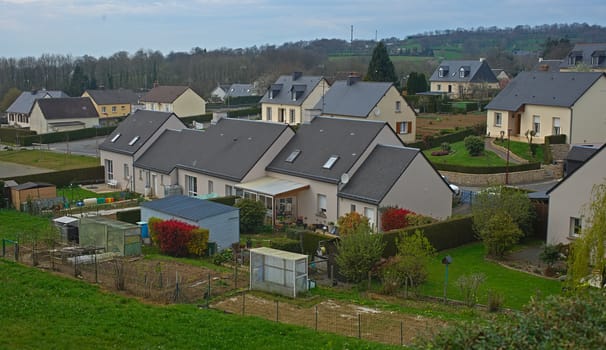 SOURDEVAL, FRANCE - April 6th 2019 - Houses in the village