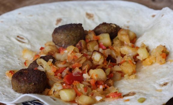 close up of baked falafel