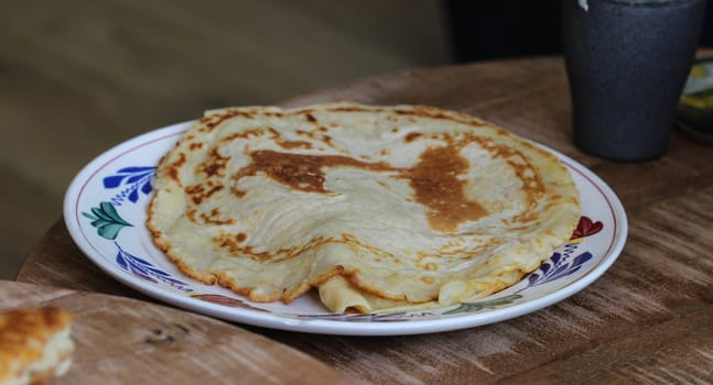 close up of baked pancake in the kitchen