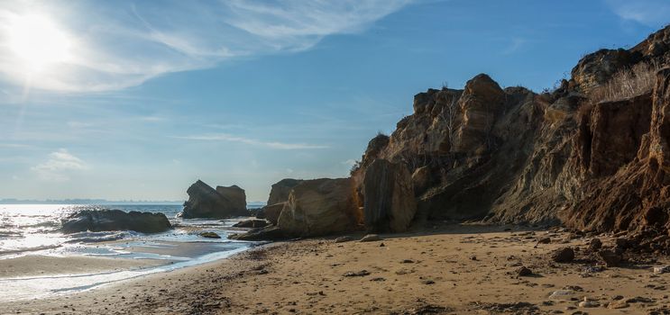 Sunny autumn day on the seashore near the village of Fontanka, Odessa region, Ukraine