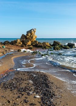 Large stones by the sea near the village of Fontanka, Odessa region, Ukraine