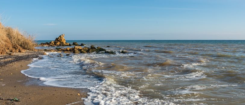 Sunny autumn day on the seashore near the village of Fontanka, Odessa region, Ukraine