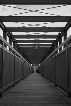 A black and white symmetrical walkway