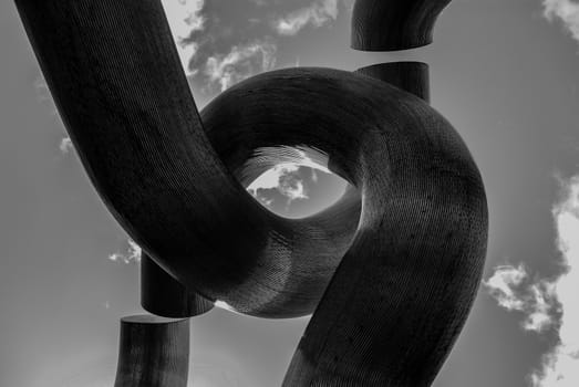 Looking up at an architectural art piece