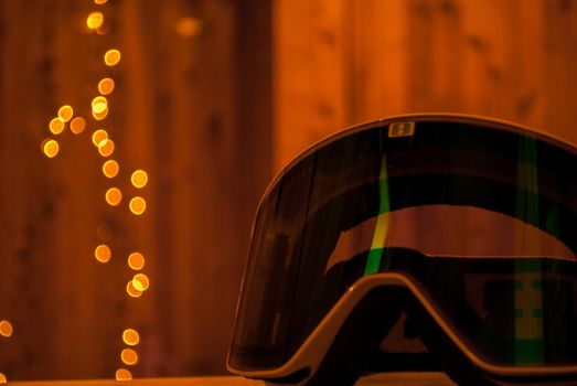 Bokeh of  new green ski goggles