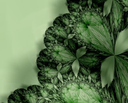 Green leaves on an abstract green background - Illustration