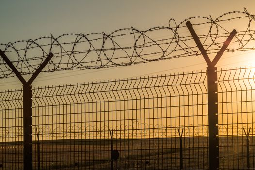 barbed wire steel wall against the immigations usa or europe