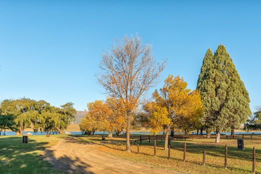 Camping sites next to the dam at Vrede in the Free State Province