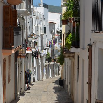 Narrow Side Streets with Houses in Ibiza Spain