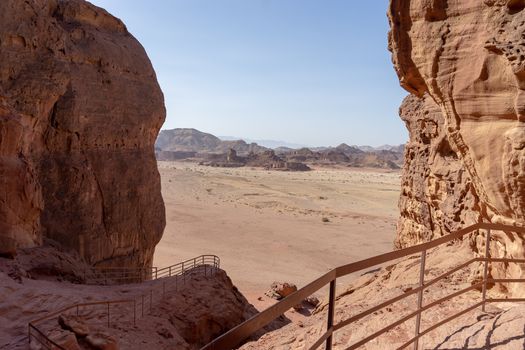 Hiking in desert nature landscape for health and vacation