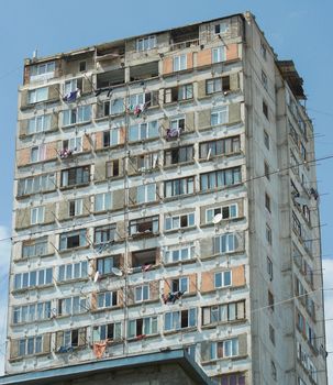 Suburb of the capital city with run-down apartment buildings in Tbilisi, Georgia