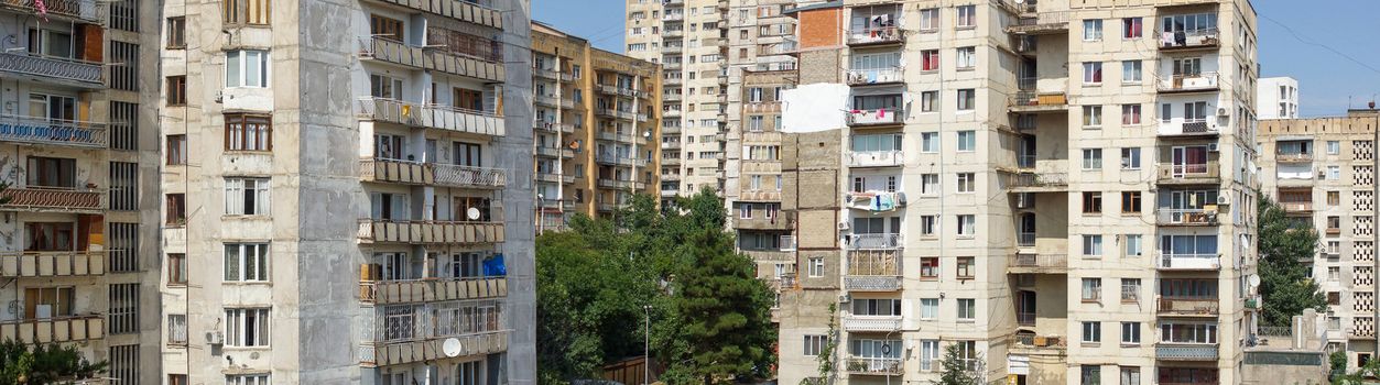 Suburb of the capital city with run-down apartment buildings in Tbilisi, Georgia