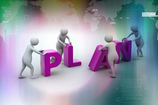 3d render of person placing plan letters