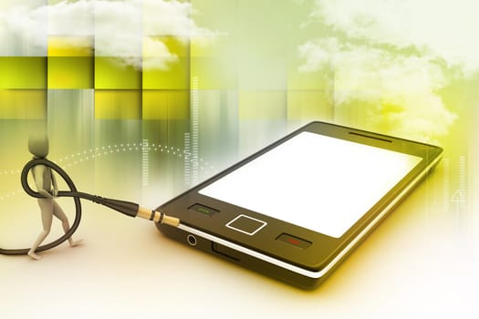 3d graphic with stylish man icon on a smart phone