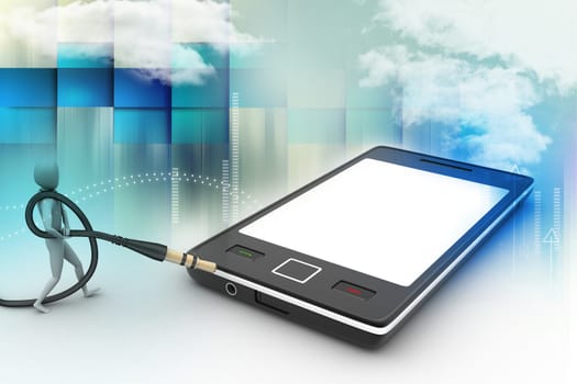 3d graphic with stylish man icon on a smart phone