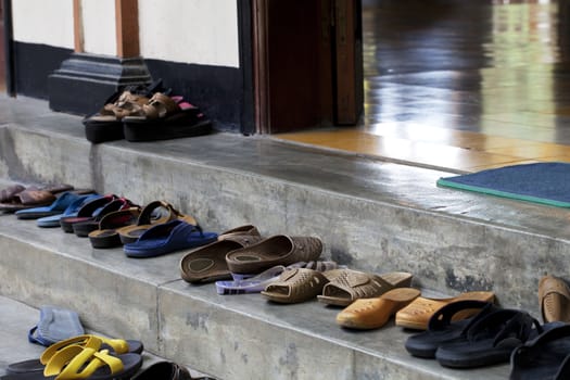 Shoes at the entrance of a Hinduist temple, Vietnam