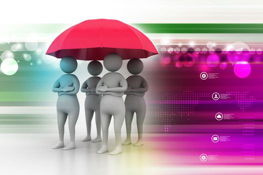 3d people under an umbrella, team work concept