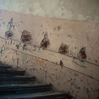 wide angle view of an old wall abandoned factory building