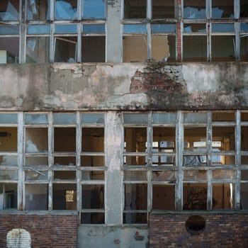 wide angle view of an old wall abandoned factory building