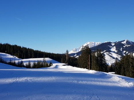 Ski and Snowboard Tracks in the Snow on the Slopes in Flachau Austria