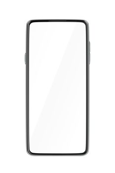 Front view of bezel-less smartphone with blank display, isolated on white background
