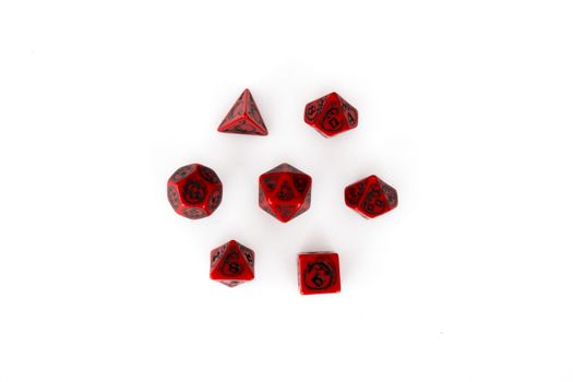 Poly dice set red dice and black decoration and numbers