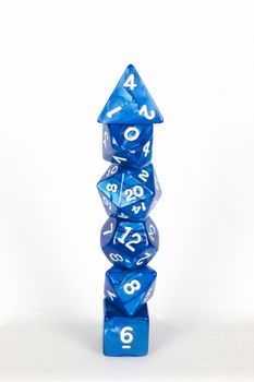 Poly dice tower blue dice and white numbers