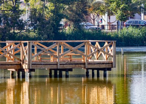 Jetty for bird watching in the natural landscape of Nules
