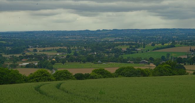 View from the hill on tranquil landscape in rural Normandy