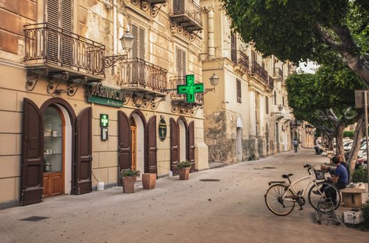 Characteristic alley with buildings and historic buildings of Licata in Sicily