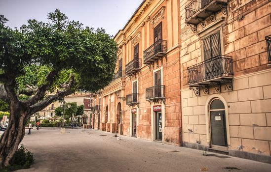 Characteristic alley with buildings and historic buildings of Licata in Sicily
