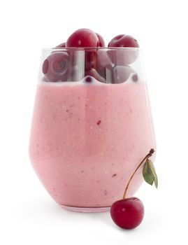 Smoothie and fresh berries cherry studio isolated on white background