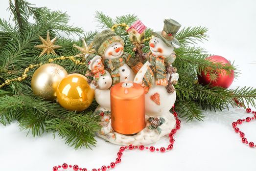 Comosition with New year's tree, toys and balls