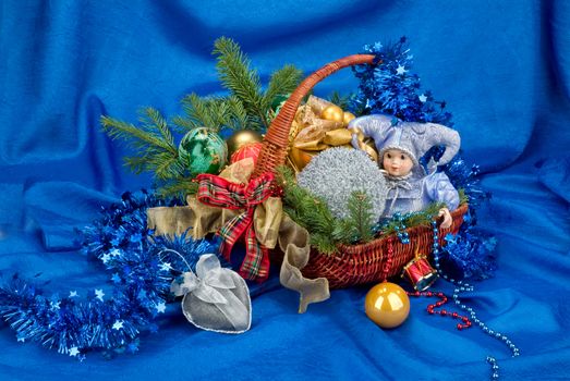 Christmas still life with toys and balls on a studio background