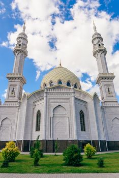 Beautiful White Mosque at the Sunny Day with Clouds. Bolghar, Russia.