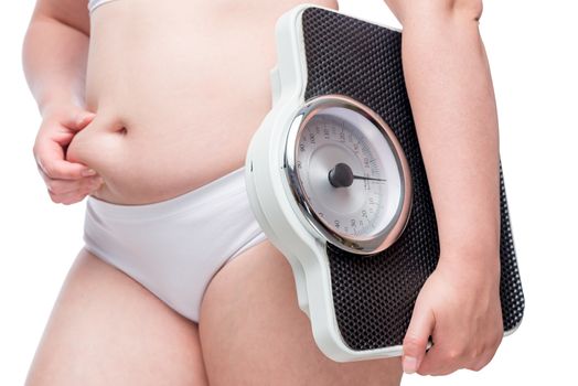 female body is fat, in the hands of scales, the concept is time to lose weight!