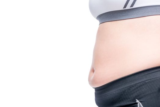 fat female figure in sportswear, belly closeup