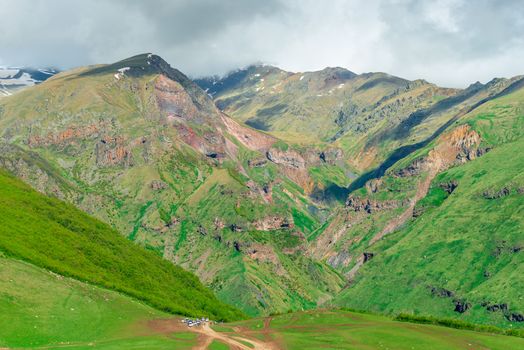 Beautiful high mountains of the Caucasus in Georgia on the Georgian military road
