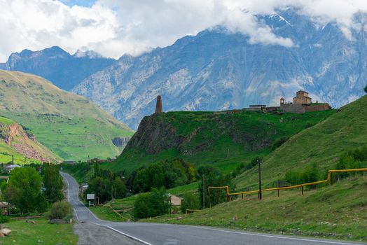 Road and mountains, views of Georgia and the Caucasus