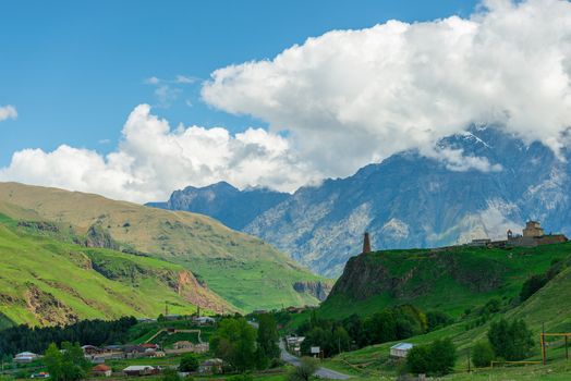 View of the village in the Caucasus, Georgia, a trip along the Georgian Military Road