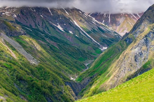 Beautiful canyon and high Caucasus Mountains, a trip to Georgia in summer in June