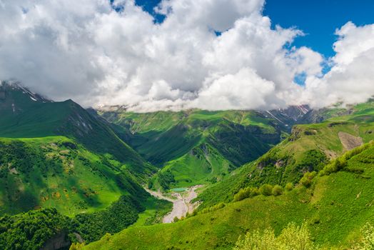 Shooting from a quadrocopter a magnificent scenic landscape of the Caucasus, Georgia