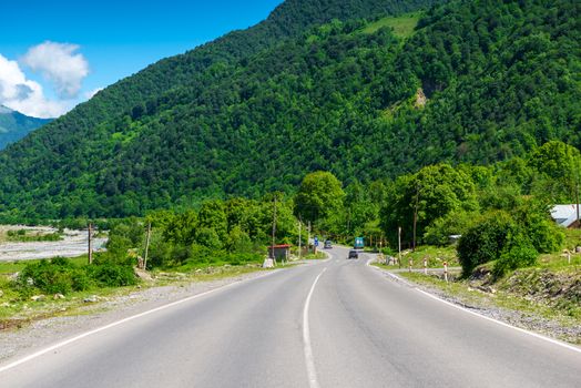 Georgian Military Road in the mountains in Georgia on a sunny day