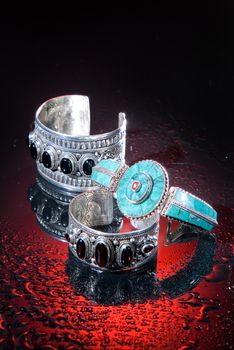 Jewelry on a glass studio background