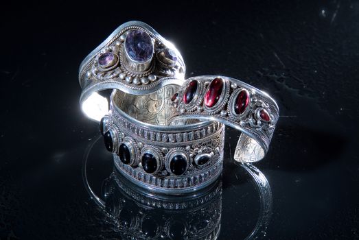 Jewelry on a glass studio background