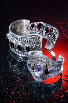 Jewelry on a glass studio background