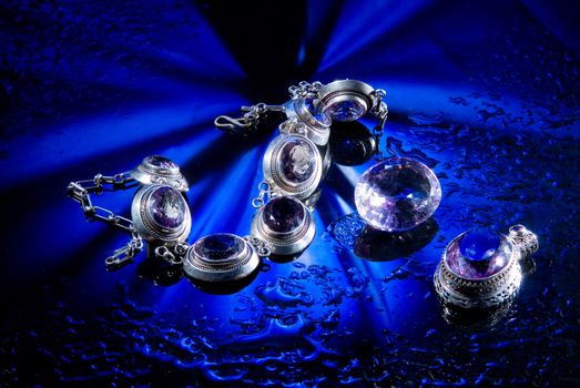 Jewelry on a glass studio background