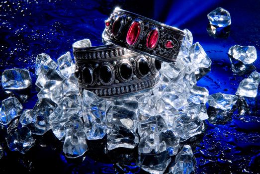 Jewelry on a glass studio background