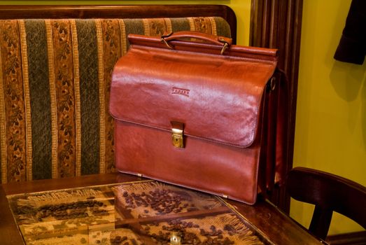 Leather brief case in the interior